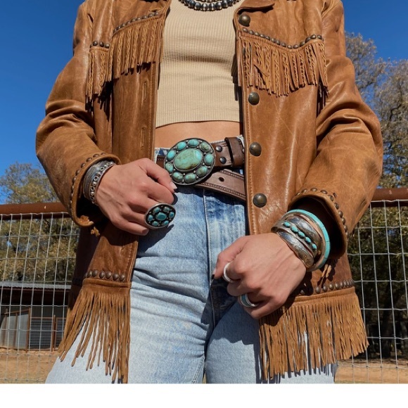 MARIA SILVER AND TURQUOISE GENUINE LEATHER CONCHO BELT - Picture 1 of 13